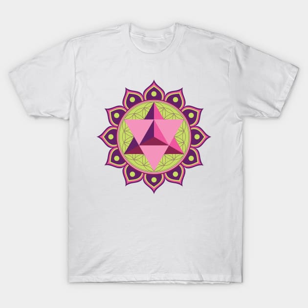 Merkaba with Flower of Life T-Shirt by GalacticMantra